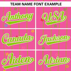 Pink Neon Green Stripe Star Pattern Baseball Jersey 3