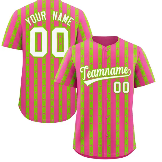 Pink Neon Green Thick Striped Star Pattern Baseball Jersey