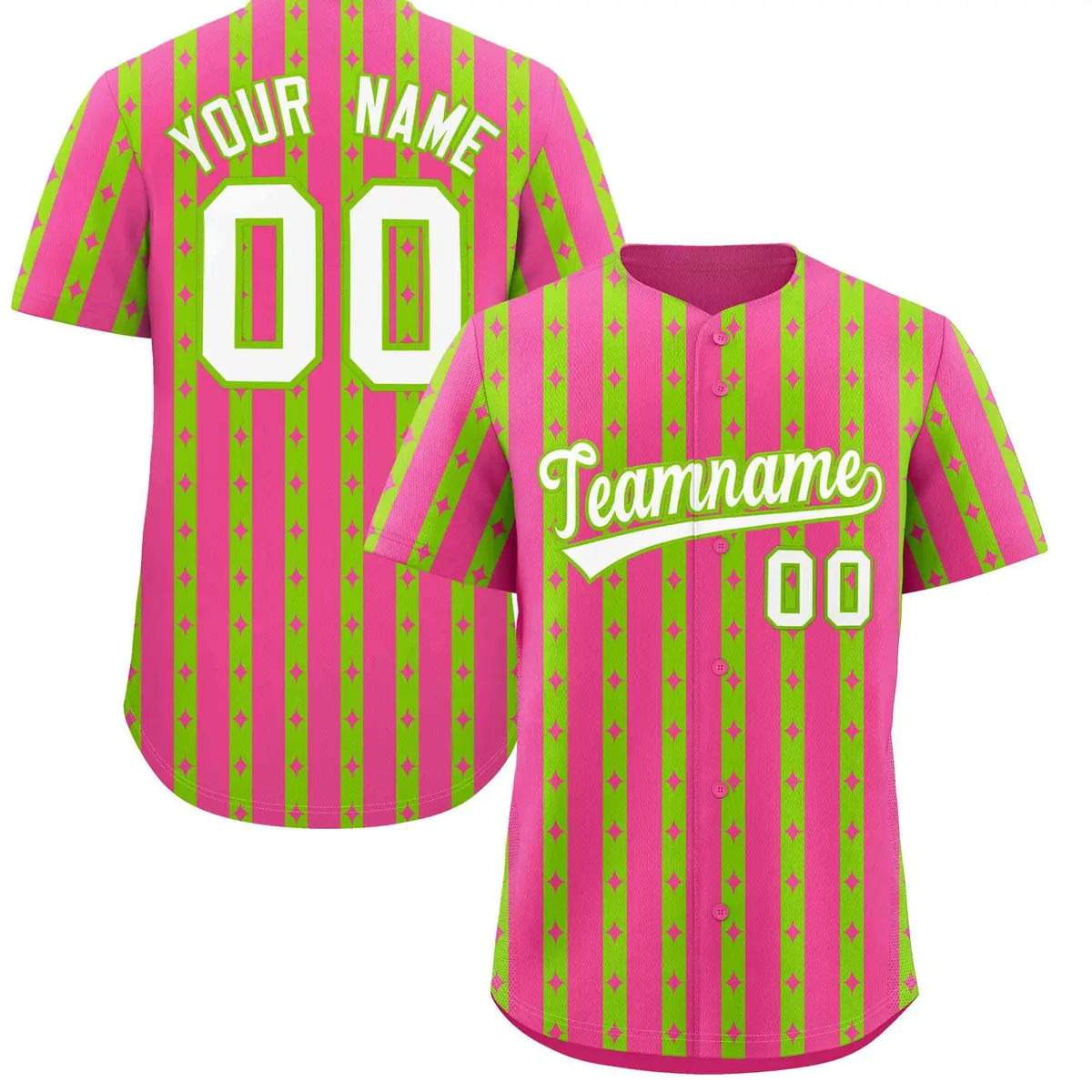 Pink Neon Green Thick Striped Star Pattern Baseball Jersey