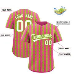 Pink Neon Green Thick Striped Star Pattern Baseball Jersey 2