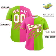 Pink Neon Green Tiger Claw Scratch Split Baseball Jersey 2