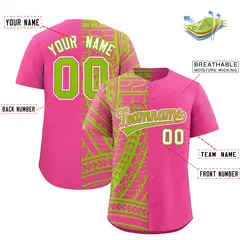 Pink Neon Green Tribal Split Baseball Jersey 2