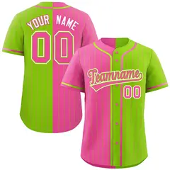 Pink Neon Green Two Tone Striped Authentic Baseball Jersey 1