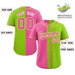 Pink Neon Green Two Tone Striped Authentic Baseball Jersey 2