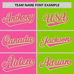 Pink Neon Green Two Tone Striped Authentic Baseball Jersey 3