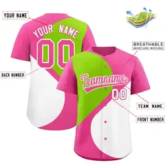 Pink Neon Green-White Color Block Half Heart Baseball Jersey 2