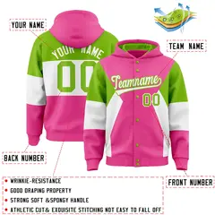 Pink Neon Green White Color Block Varsity Letterman Jacket Hoodie 4