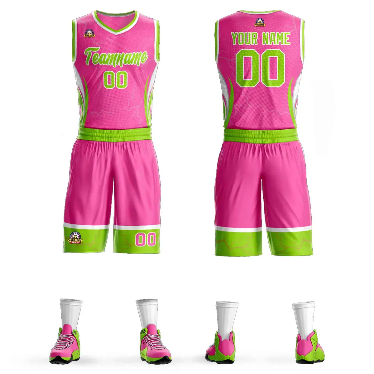 Pink Neon Green-White Graffiti Lightning Basketball Jersey