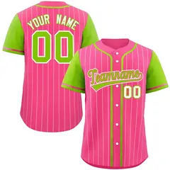 Pink Neon Green-White Stripe Raglan Baseball Jersey