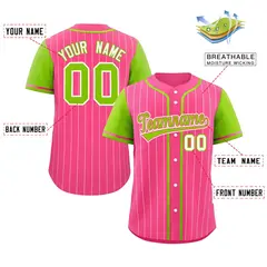 Pink Neon Green-White Stripe Raglan Baseball Jersey 2