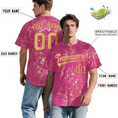 Pink Old Gold Black & Shiny Gold Cracked Foil Baseball Jersey 2
