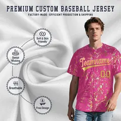 Pink Old Gold Black & Shiny Gold Cracked Foil Baseball Jersey 3