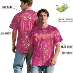 Pink Old Gold Shiny Gold Cracked Texture Baseball Jersey 2