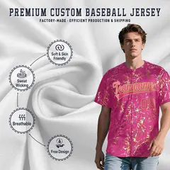 Pink Old Gold Shiny Gold Cracked Texture Baseball Jersey 3