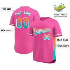 Pink Orange-Aqua Gradient Side Baseball Jersey 2