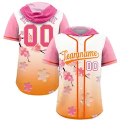 Pink Orange Cherry Blossoms Raglan Hooded Baseball Jersey