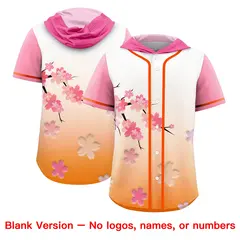 Pink Orange Cherry Blossoms Raglan Hooded Baseball Jersey 7