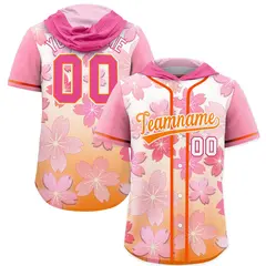 Pink Orange Cherry Blossoms Raglan Hooded Baseball Jersey