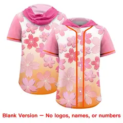 Pink Orange Cherry Blossoms Raglan Hooded Baseball Jersey 7