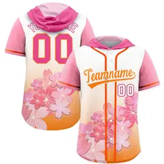 Pink Orange Cherry Blossoms Raglan Hooded Baseball Jersey 1
