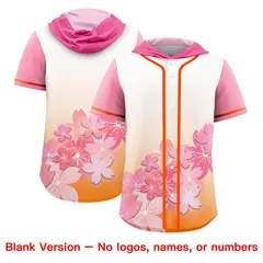 Pink Orange Cherry Blossoms Raglan Hooded Baseball Jersey 7