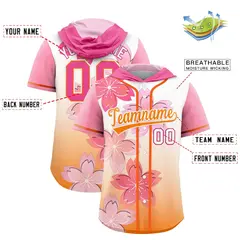 Pink Orange Cherry Blossoms Raglan Hooded Baseball Jersey 2