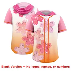 Pink Orange Cherry Blossoms Raglan Hooded Baseball Jersey 7