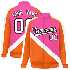 Pink Orange Full-Snap Raglan Letterman Baseball Jacket