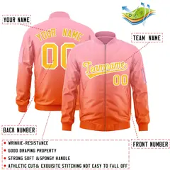 Pink Orange-Gold Gradient Varsity Full-Zip Letterman Bomber Jacket 2