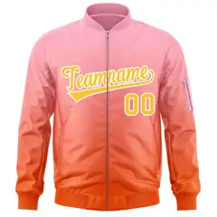 Pink Orange-Gold Gradient Varsity Full-Zip Letterman Bomber Jacket 3