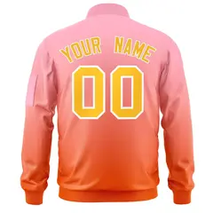 Pink Orange-Gold Gradient Varsity Full-Zip Letterman Bomber Jacket 4