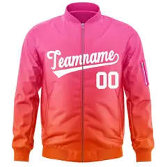 Pink Orange-White Gradient Full-Zip Varsity Letterman Bomber Jacket 3