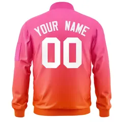 Pink Orange-White Gradient Full-Zip Varsity Letterman Bomber Jacket 4