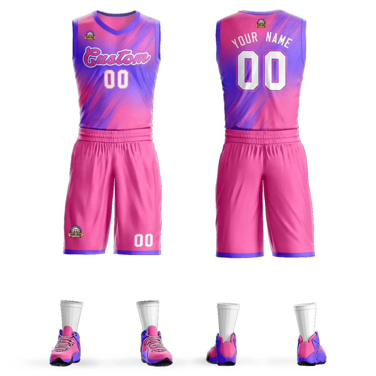 Pink Pink-Purple Gradient Slash Basketball Jersey