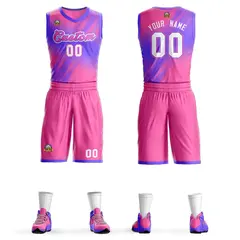 Pink Pink-Purple Gradient Slash Basketball Jersey