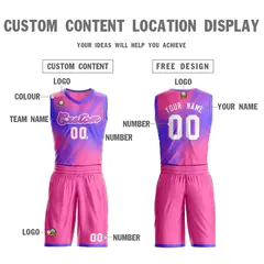 Pink Pink-Purple Gradient Slash Basketball Jersey 4