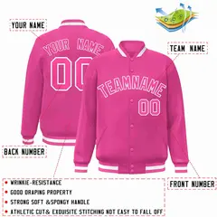Pink Pink-White Full-Snap Varsity Letterman Jacket 2