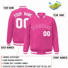 Pink Pink-White Full-Snap Varsity Letterman Jacket 2
