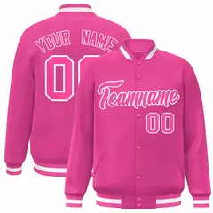 Pink Pink-White Full-Snap Varsity Letterman Jacket