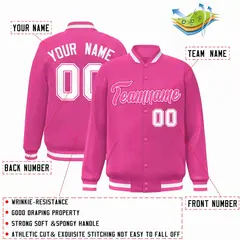 Pink Pink-White Full-Snap Varsity Letterman Jacket 2