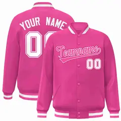 Pink Pink-White Full-Snap Varsity Letterman Jacket