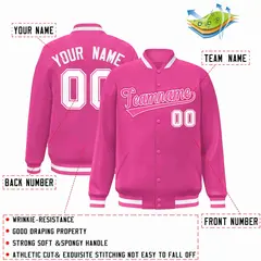 Pink Pink-White Full-Snap Varsity Letterman Jacket 2