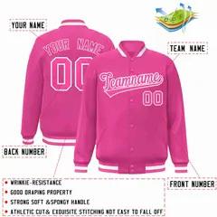 Pink Pink-White Full-Snap Varsity Letterman Jacket 2