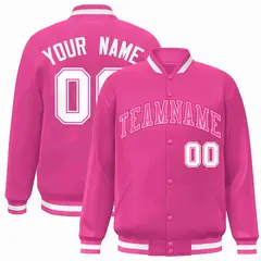 Pink Pink-White Full-Snap Varsity Letterman Jacket