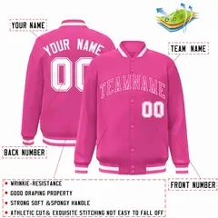 Pink Pink-White Full-Snap Varsity Letterman Jacket 2