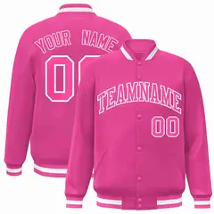 Pink Pink-White Full-Snap Varsity Letterman Jacket
