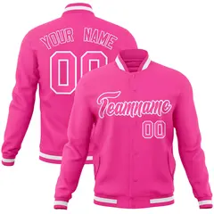 Pink Pink-White Full-Snap Varsity Letterman Jacket