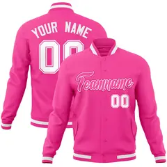 Pink Pink-White Full-Snap Varsity Letterman Jacket
