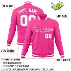 Pink Pink-White Full-Snap Varsity Letterman Jacket 4
