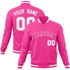 Pink Pink-White Full-Snap Varsity Letterman Jacket